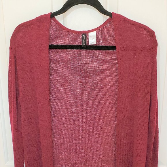 Divided H&M Long Cardigan Medium Burgundy Wine - Picture 2 of 4
